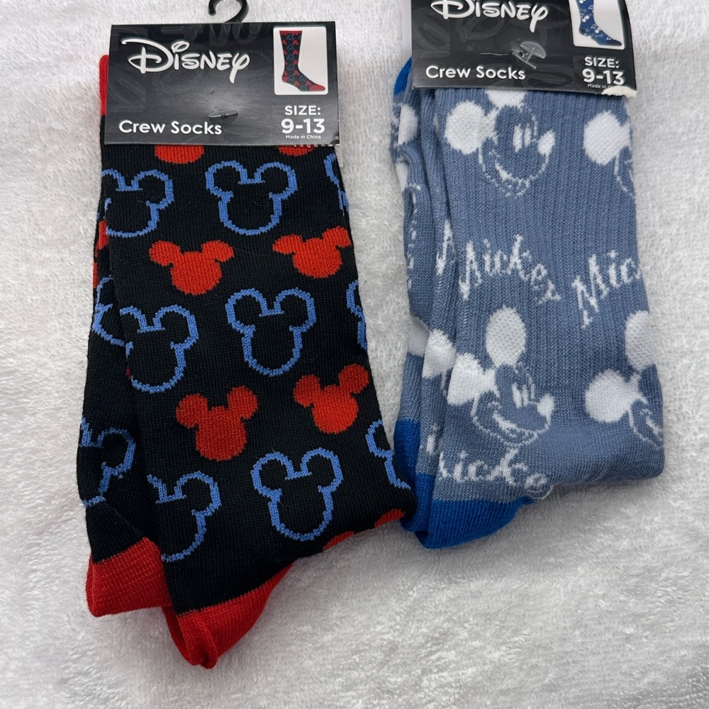 Disney Mickey Mouse Crew Sock 2 Pair Shoe Size 9-13 Funny Novelty NEW